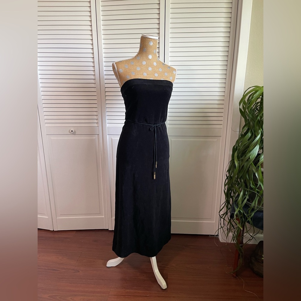 Juicy couture, elegant, black strapless, Terri cloth dress gold accents sz S P
